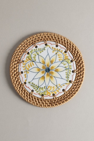 Meander Doğal Rattan El Yapımı Çerçeveli 16 Cm. Turuncu Çiçek Des Naturel