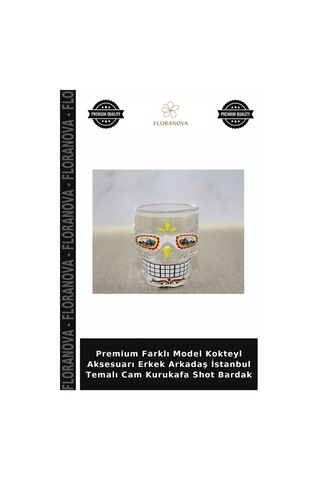 Premium Farklı Model Kokteyl Aksesuarı Erkek Arkadaş İstanbul Temalı Cam Kurukafa Shot Bardak