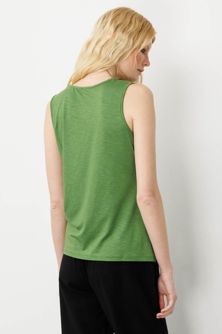Kadın Sıfır Yaka Flamlı Kumaş Basic Askılı Tshirt A.yeşili Yeşil