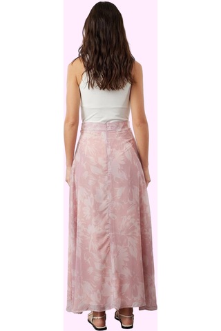 Ersefa Kadın Batik Desenli A Line Şifon Maxi Etek Rahat Günlük Stil Haft Açık Pembe