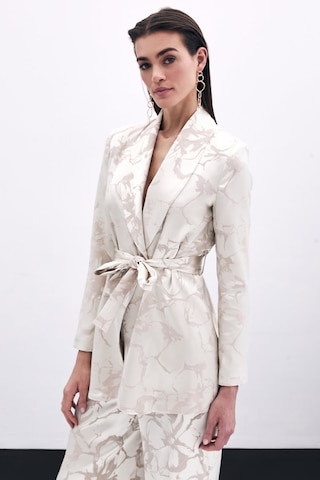 Sateen Desenli Uzun Ceket - Bej-135785 Bej
