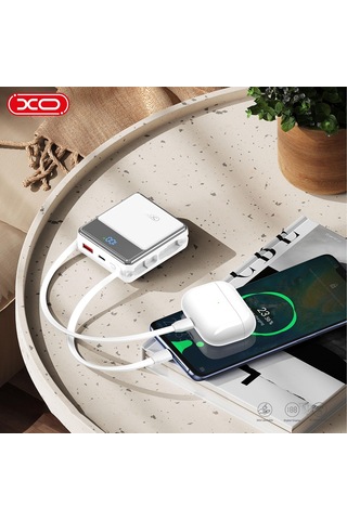 Pr224 38.5w Pd Hızlı Dahili Type-c Usb-c / Lightning Usb-a 3 Çıkış Ekranlı 10000 Mah Powerbank Beyaz