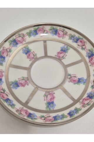 F. Legrand Limoges Çiçek Desenli Porselen Fincan Tabağı 13cm Çok Renkli