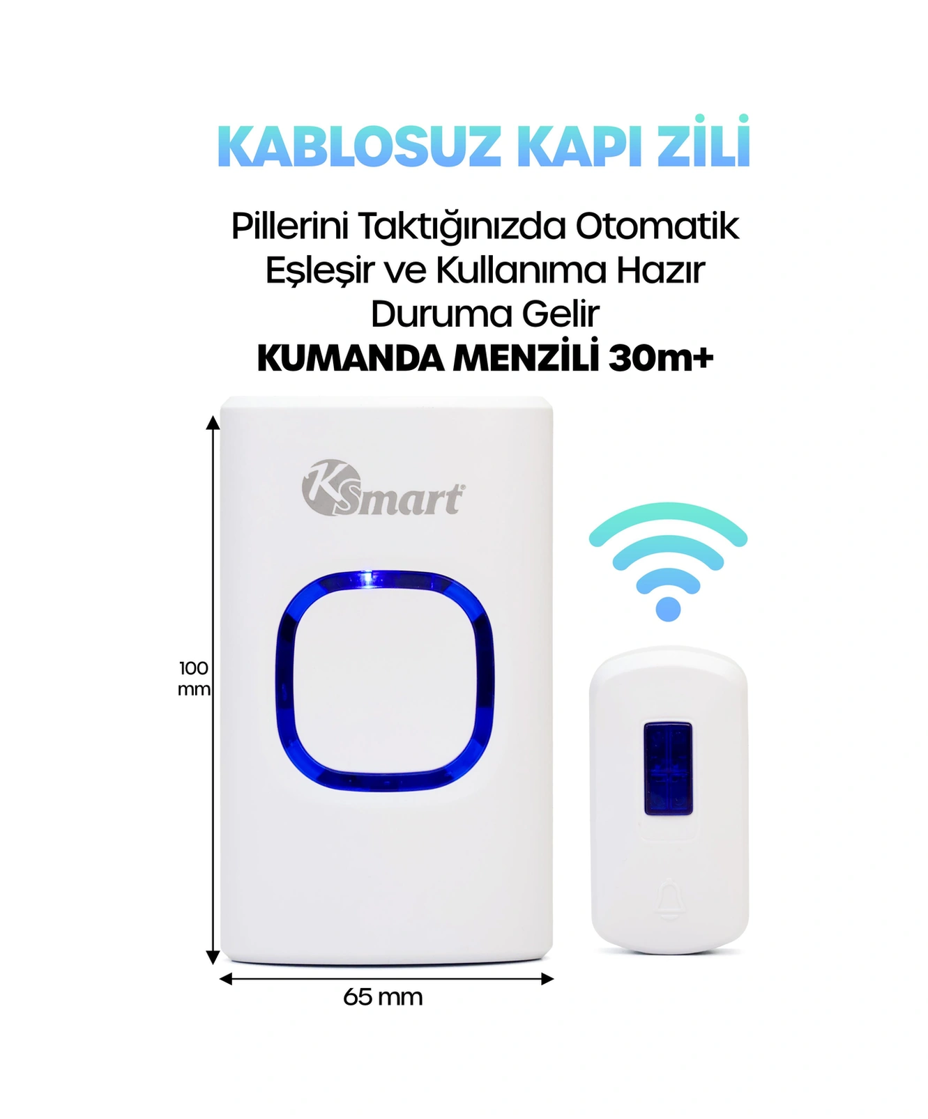 Kablosuz Uzaktan Kumanda Kapı Zili Işıklı Uzun Menzilli Pilli 32 Farklı Melodili Beyaz 9389