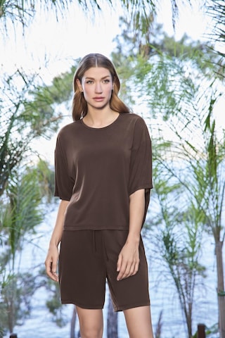 Monamise Kadın Kısa Kollu Bisiklet Yaka Alt Üst Takım 25085 Kahve