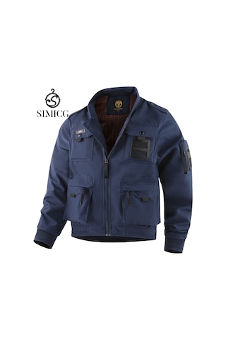 Su Geçirmez Kargo Çok Cepli Askeri Erkek Ceketi Beyaz