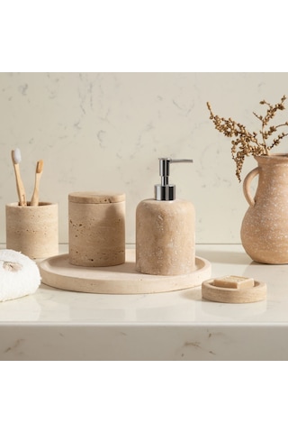 Mudo Home Evelyn Traverten 5'li Banyo Seti Bej