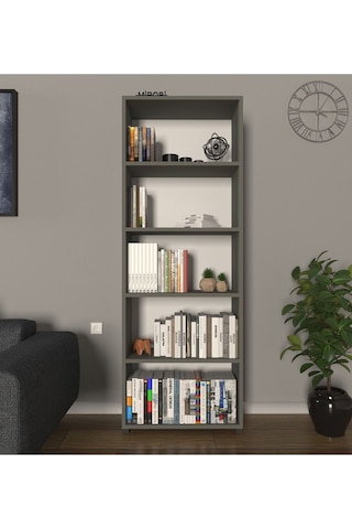 Modern 5 Raflı Kitaplık Dekoratif Kitaplık Antrasit