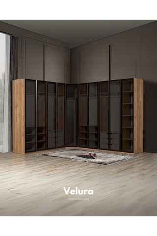 İzgi 10 Temperli Cam Kapaklı Gardırop Dolap Ceviz