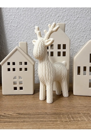 Buradabulabilirsin 3d Baskı Örgü Dokulu Ren Geyiği Figürü Yılbaşı Masa Süsü Dekoratif Ren Geyiği Obje Beyaz Bbz
