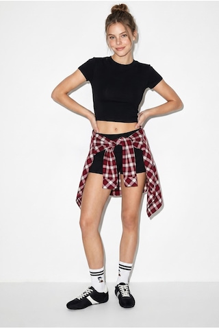 Shade Kadın Kısa Kollu Bisiklet Yaka Crop T-shirt 60286904 - Siyah