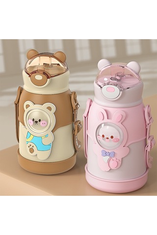 Taşınabilir Çocuk Termos Şişesi 316 Paslanmaz Çelik Öğrenci Pipetli Bardak-yeşil