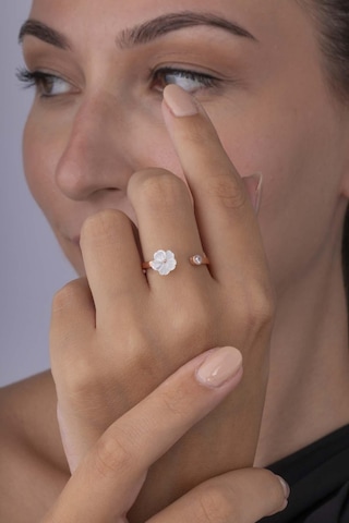 Gümüş Pazarım Manolya Çiçeği Kadın 925 Ayar Gümüş Yüzük Altın - Gümüş