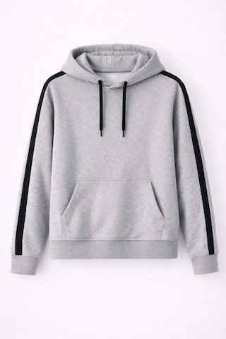 Barlashive Erkek Şeritli Kapüşonlu Sweatshirt Oversize 3 İplik Pamuklu Hoodie - Gri Çok Renkli