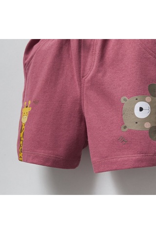 Overdo Kids 2ip Ayıcık Baskılı Beli Lastikli Unisex Şort Gül Kurusu