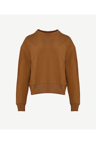Yargıcı Pens Detaylı Uzun Kollu Bisiklet Yaka Sweatshirt Kahverengi