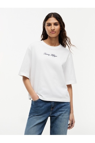 Tommy Hilfiger Classıc Scrıpt Trapeze Tee Kadın Beyaz T-shirt - Ww0ww50948