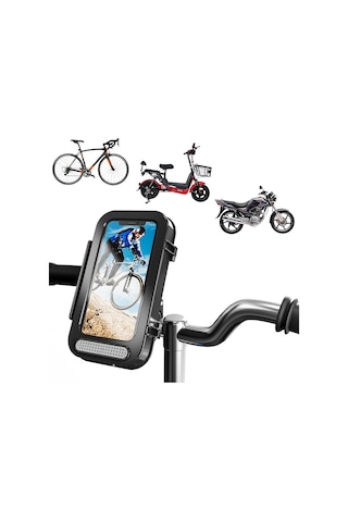 Bisiklet Su Geçirmez Çanta Motosiklet Şeffaf Flip Telefon Tutucu Siyah Siyah