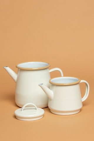 Crema Di Siena Emaye Krem Çaydanlık Takımı Krem