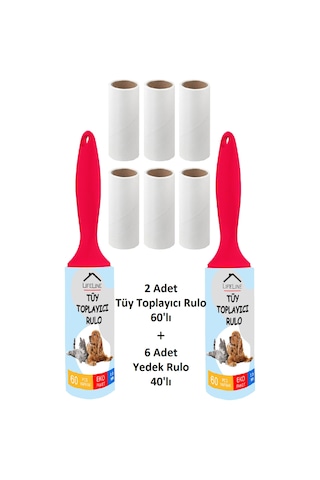 2 Adet Tüy Toplayıcı Rulo + 6 Adet Yedek Rulo