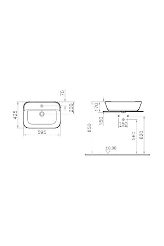VitrA Geo Dikdörtgen Çanak Lavabo 60 CM Beyaz 7426B003-0041