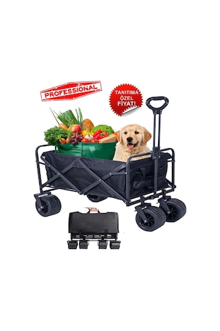 Katlanır El Arabası Wagon Araba Kamp Arabası 100 Kg Taşıma Kapasiteli Outdoor Plaj Kamp Arabası Siyah