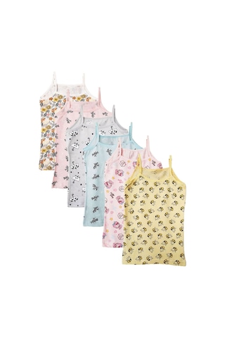 Kota 6Lı Kız Çocuk Ip Askılı Desenli Atlet Pamuklu Fanila