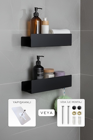 Yüksek Kaliteli Paslanmaz Banyo Düzenleyici Şampuanlık Duş Rafı - 2'li Set Siyah Yüksek Kaliteli Paslanmaz Banyo Düzenleyici Şampuanlık Duş Rafı - 2'li Set Siyah