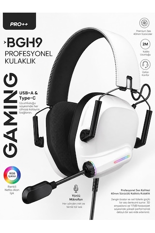 Rgb Işıklı Gaming Kulaklık Mikrofonlu 40mm Sürücü Kablolu Oyuncu Kulaklığı