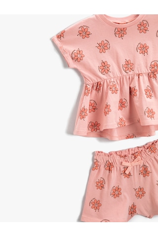 Koton Çiçek Baskılı Alt Üst Set Pamuklu Pembe Desenli 2smg10047ak Pembe