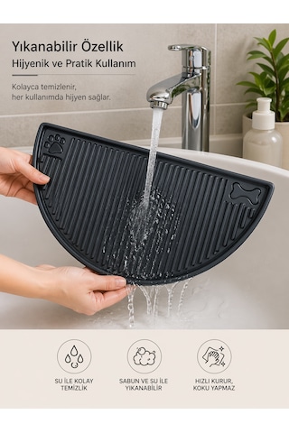 Evcil Hayvan Beslenme Matı Su Geçirmez Havuzlu Kaymaz Kedi Köpek Mama Paspası Mama Altlığı 50x26 Cm