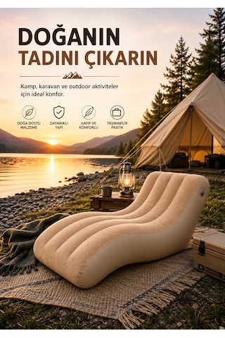 Dahili Pompalı Kendi Kendine Şişen Şişme Şezlong Açık Bej