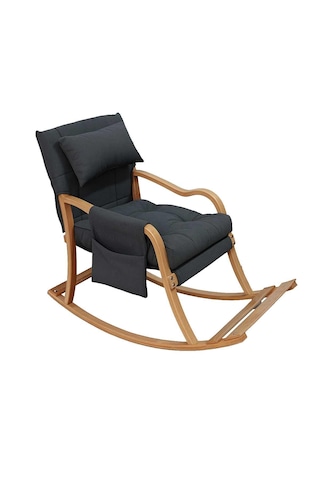 Reyo Paşa Ahşap Sallanan Sandalye, Çıkartılabilir Kılıflı Minderli, Boyun Yastıklı Dinlenme Koltuğu Emzirme Koltuğu Füme Füme