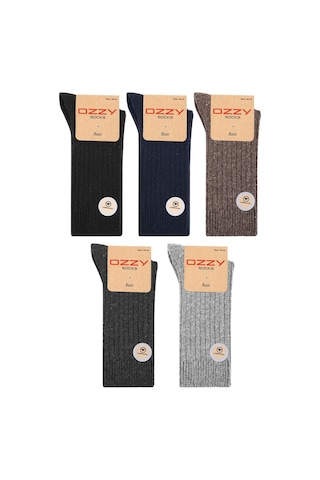 Ozzy Socks 5 Çift Kışlık Erkek Lambswool Yünlü Uyku Çorabı Soft Touch Çok Renkli