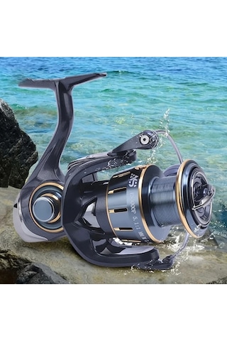 Motion003 1 Yüksek Dayanıklı Tam Metal Balıkçılık Makinesi Es3000 5000p 7000 Maks 9 98kg Çekiş Uzun Atış Spinning Tekerlek Derin Su Şık Siyah Altın Vurgular Tatiller İçin İdeal