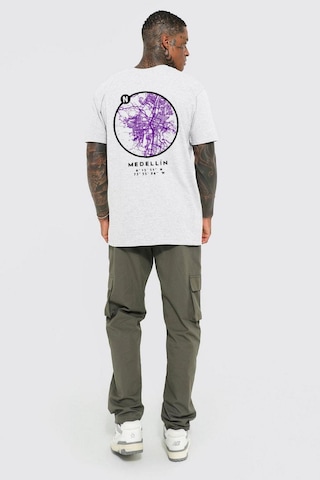 Gang Serıes Erkek Gri Oversize Medellin Baskılı T-shirt Gri