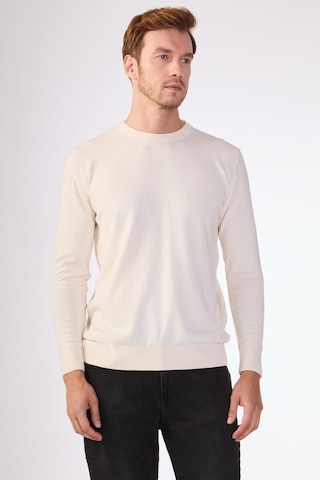 Dufy Ekru Bisiklet Yaka %100 Pamuk Düz Renk Slim Fit Erkek Triko Ekru