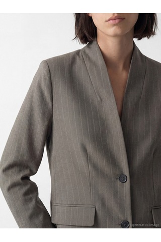 Lcw Vision Kahverengi Şal Yaka Çizgili Kadın Blazer Ceket