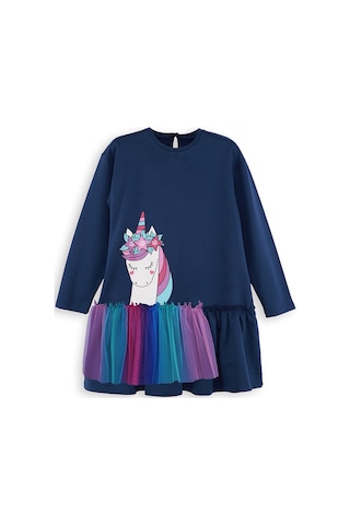 Denokids Tüllü Unicorn Kız Çocuk Lacivert Elbise Renkli