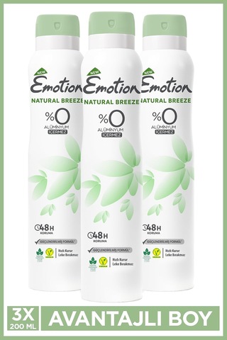 Natural Breeze Kadın Alüminyumsuz Vegan Deodorant 3x200 Ml Hızlı Kurur, Leke Bırakmaz