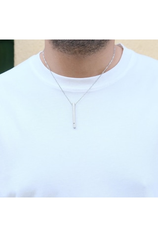 316l Çelik Oval Uzun Erkek Kolye 60 Cm Ekly-107 Gümüş