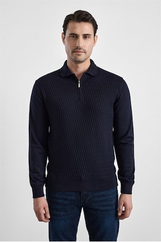 Süvari Lacivert Regular Fermuarlı Polo Yaka Kazak Tr2013700493-m09