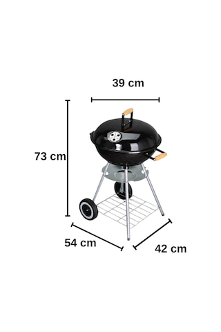 Yuvarlak Kömürlü Mangal Ahşap Kulplu Tekerlekli Mangal 44 Cm
