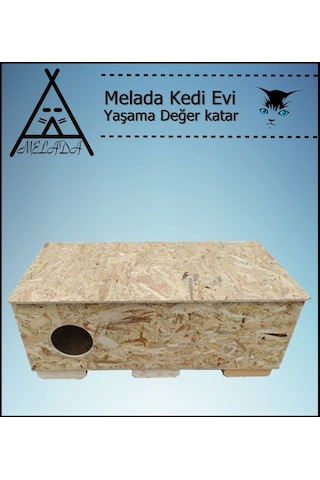 Melada Kedi Evi Dış Ortam Uygun Ahşap Kedi Evi Osb 100x50x40 Cm