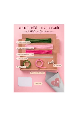 Pembe Lilyum Buketi Kendin Yap Dıy Kiti 65 Adet Şönil İçerir Hobi Ve Hediye Seti