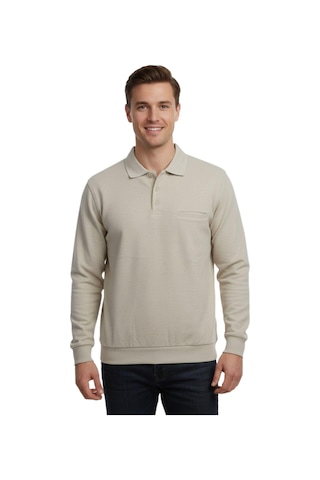 Baglan Erkek Büyük Beden Polo Yaka Cepli Selanik Sweatshirt Bgl-st04978 Taş