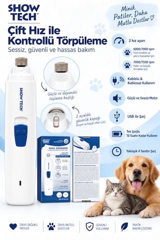 Showtech Kablosuz Köpek Ve Kedi Tırnak Törpüsü - Yedek Başlıklı