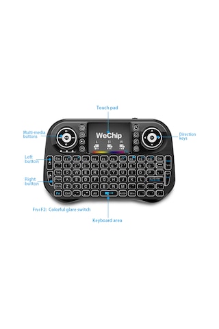 Moveevo Wechip İ10 Kucuk Kablosuz Klavye 7 Renkli Işıklı Dokunmatik Panel - Android Tv Kutusu, Pc, Akıllı Tv Ve Projeksiyon Cihazları İçin Siyah