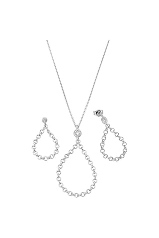 925 Ayar Gümüş Zincir Model Tasarım Damla Set - 67020802 Gümüş