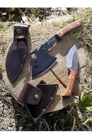 Kamp Balta Bıçak Seti 2 Parça Bıçak Kılıflı Outdoor Bıçak Deri Kılıf